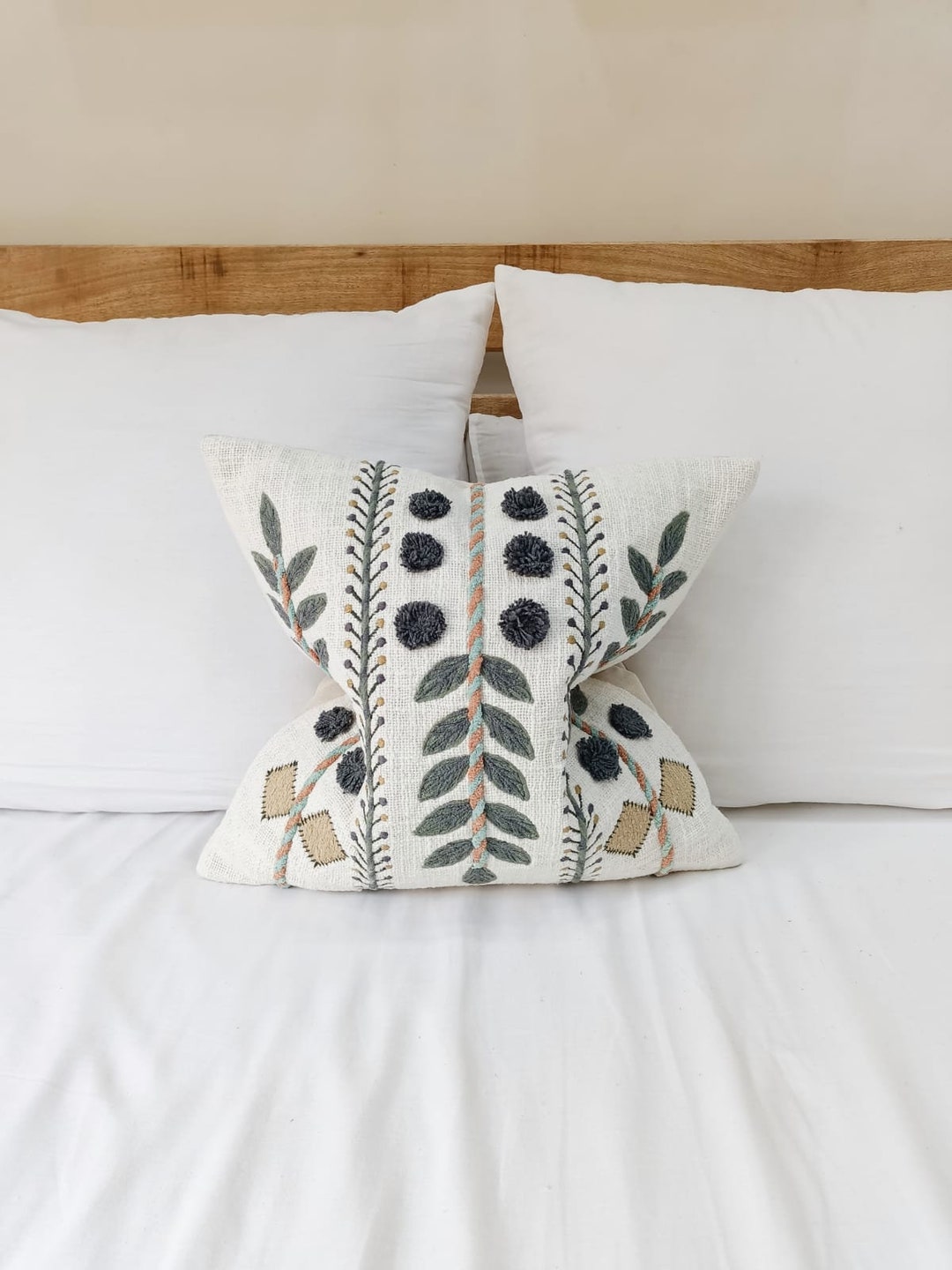 JAN Pillow Cover Leaf Pillow Cover Pom Pom Pillow Cover Etsy