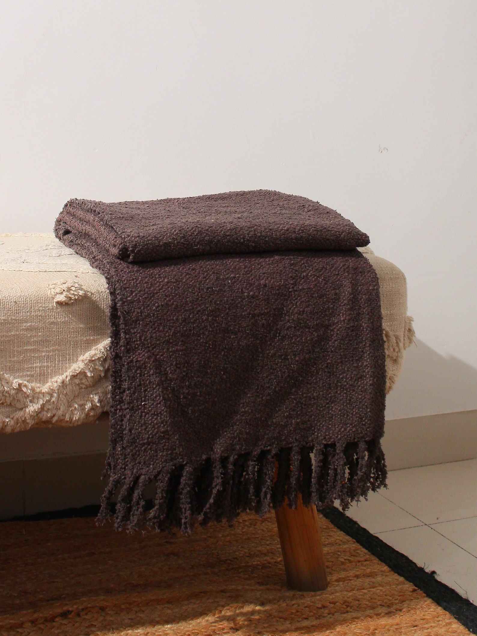 Reversible Brown Boho Throw Blanket: Handloom Organic Cotton (68x52)