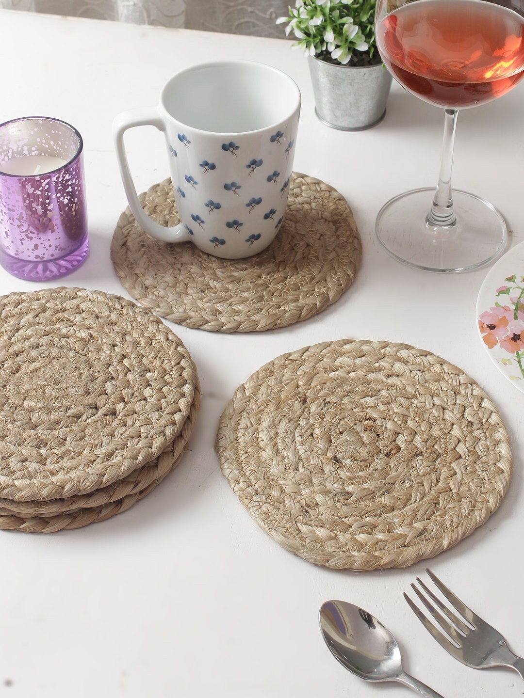 Set of 4 Jute Coaster Set Beach Rope Coasters Set Gift for Dining