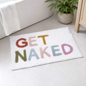 Get Naked Bath Mat Hand Tufted Cotton | Colorful Pastel Lettering Bathroom Rug | Cute Quirky Apartment Decor | Plush Absorbent Shower Mat image 6