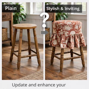 Hand Block Printed Floral Cotton Linen Bar Stool Cover: Farmhouse ...