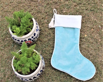 Christmas Aqua Velvet Stocking\  tassels Stockings\ Christmas  stockings\ Holiday Gift Stocking\