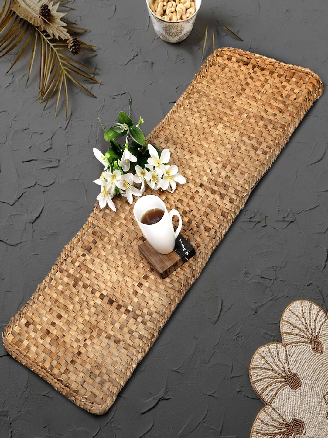 Natural Table Runner With Asiatic Grass Design - On Sale - Bed