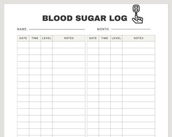 Blood Sugar Digital Print Tracker Diabetic Log