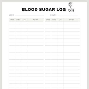 Blood Sugar Digital Print Tracker Diabetic Log