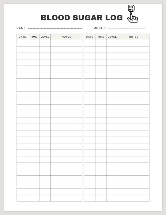 Blood Sugar Digital Print Tracker Diabetic Log Etsy