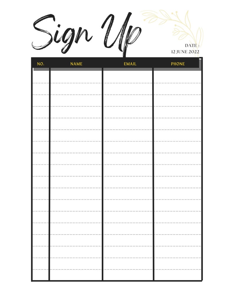 Printable Sign Up Sheet image 1