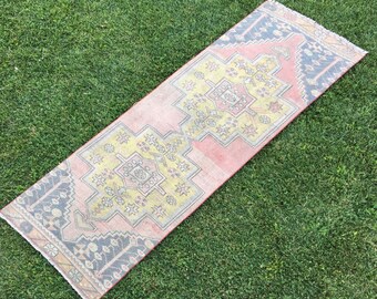 Vintage Turkish Runner Rug: Pink Oushak Hallway Rug, Boho Decor (3x8)