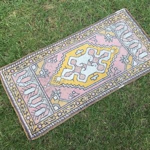 Vintage Oushak Rug: 2x3 Pink Turkish Small Rug, Handmade