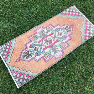 Oushak small rug, Boho door mat rug, Entryway rug, Colorful small rug, Patio rug, Turkish small rug, Orange small rug, 2x3 rug