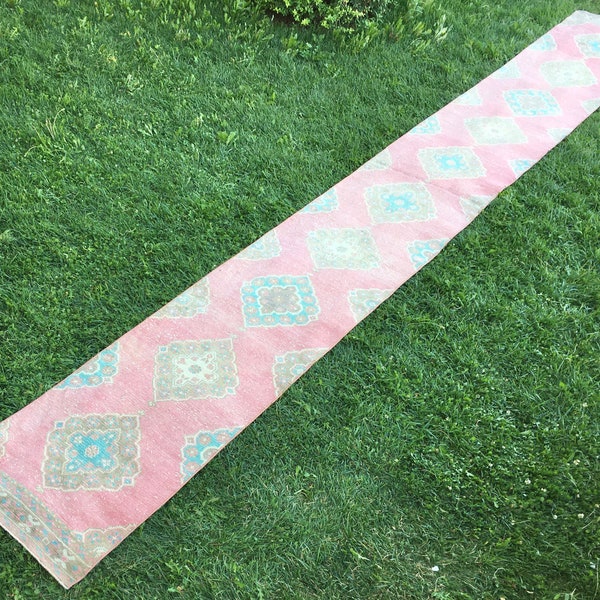 Extra long runner rug, Stair runner rug, Oushak long runner rug, Hallway runner rug, Pink long runner rug, 22 foot runner rug, 2x22 rug