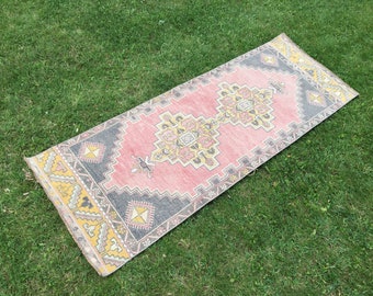 Vintage Turkish Runner Rug: Pink Oushak Hallway Rug (2x7)