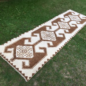 Natural runner rug, Brown runner rug, Farmhouse runner rug, Turkish runner rug, Wool runner rug, Hallway runner rug, 3x11 runner rug