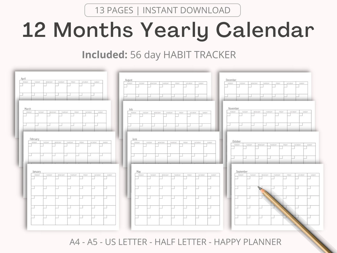 blank-calendar-pages-yearly-calendar-pages-undated-calendar-etsy