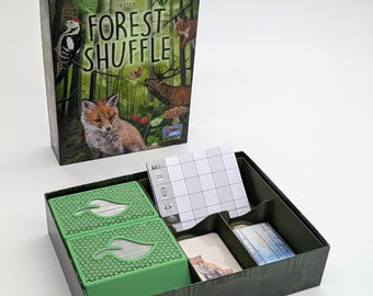Forest Shuffle Insert & Deck Organizer – Modular Board Game Storage for Sleeved Cards, Expansions | 3D Printed Box Insert