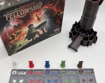 Fate of the Fellowship Meeple Organizer Tray – 3D Printed Flags with Elvish Runes