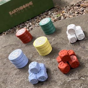100% Compostable Earthborne Rangers Deluxe Tokens - Energy Disk Markers and Dice - Environmentally Friendly