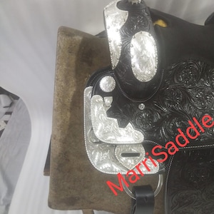 Hand Tooled Leather Western Saddle with Silver Conchos & Free Set
