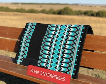 Mantilla de lana tejida a mano para espectáculos del oeste / Diseño Navajo en turquesa negro