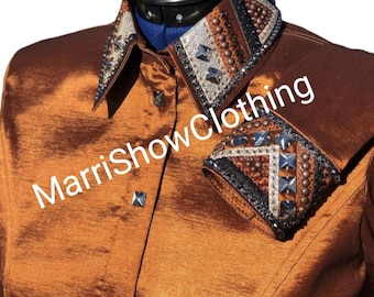 Copper Western Show Shirt: Rhinestone Horsemanship Rodeo Queen Top