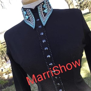Western show Shirt for Horsemanship Horse riding jacket for women Black base and Stones