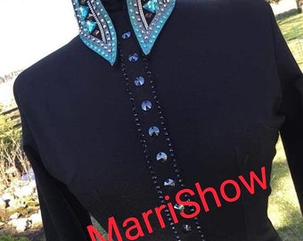 Western show Shirt for Horsemanship Horse riding jacket for women Black base and Stones