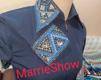 Western show Shirt for Horsemanship Horse riding jacket for women Black base and Stones