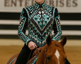 Fitted Western Show Jacket: Turquoise & Silver Rhinestone Equestrian Outfit