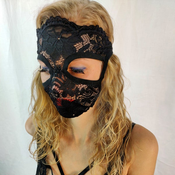 Sexy mask, BDSM mask, Lace sexy mask, Black face mask, Fetish mask, Face mask, Erotic mask, Halloween mask, Mystery mask, Full face mask