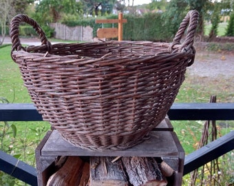 Vintage French Woven Harvest Basket, Rustic Kitchen Decor