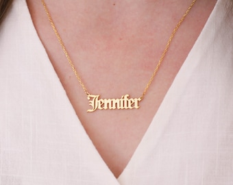 Personalized Gold Name Necklace, Old English Font Name Necklace, Gothic Name Necklace, Christmas Gift For Her,Custom Name Necklace For Women