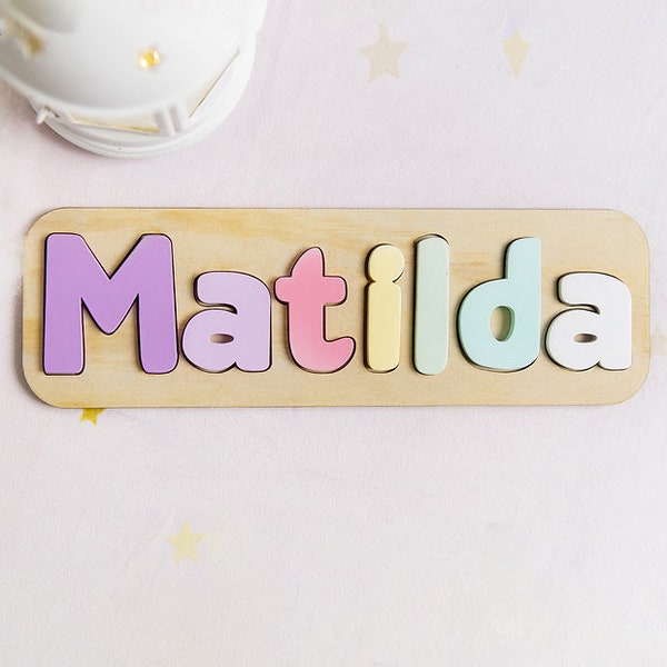 Patel Rainbow Personalised Wooden Name Puzzle, Baby Gift, Nursery Decor, Kids puzzle, Wood puzzle, 1st Birthday Gift Name Puzzle, Jigsaw
