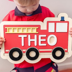 Fire Truck Personalized Wooden Name Puzzle, Nursery Decor, Fire Man, Kids puzzle,1st Birthday Gift Name Puzzle, Jigsaw, Playroom Decor