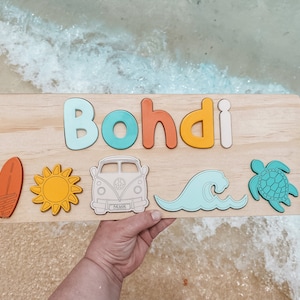 Surfs up Beach Personalised Name Puzzle Baby Gift Decor Kids puzzle 1st Birthday Gift Name Puzzle Ocean theme decor Montessori Sensory play