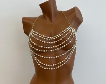 Pearl Body Chain Fashion Pearl Shoulder Necklace Women's, Party, Wedding, Photo Shooting, Adjustable Pearl Body Jewelry