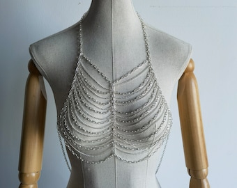 Silver bra - metal multi-layer bra - bra top body chain - holiday bra chain