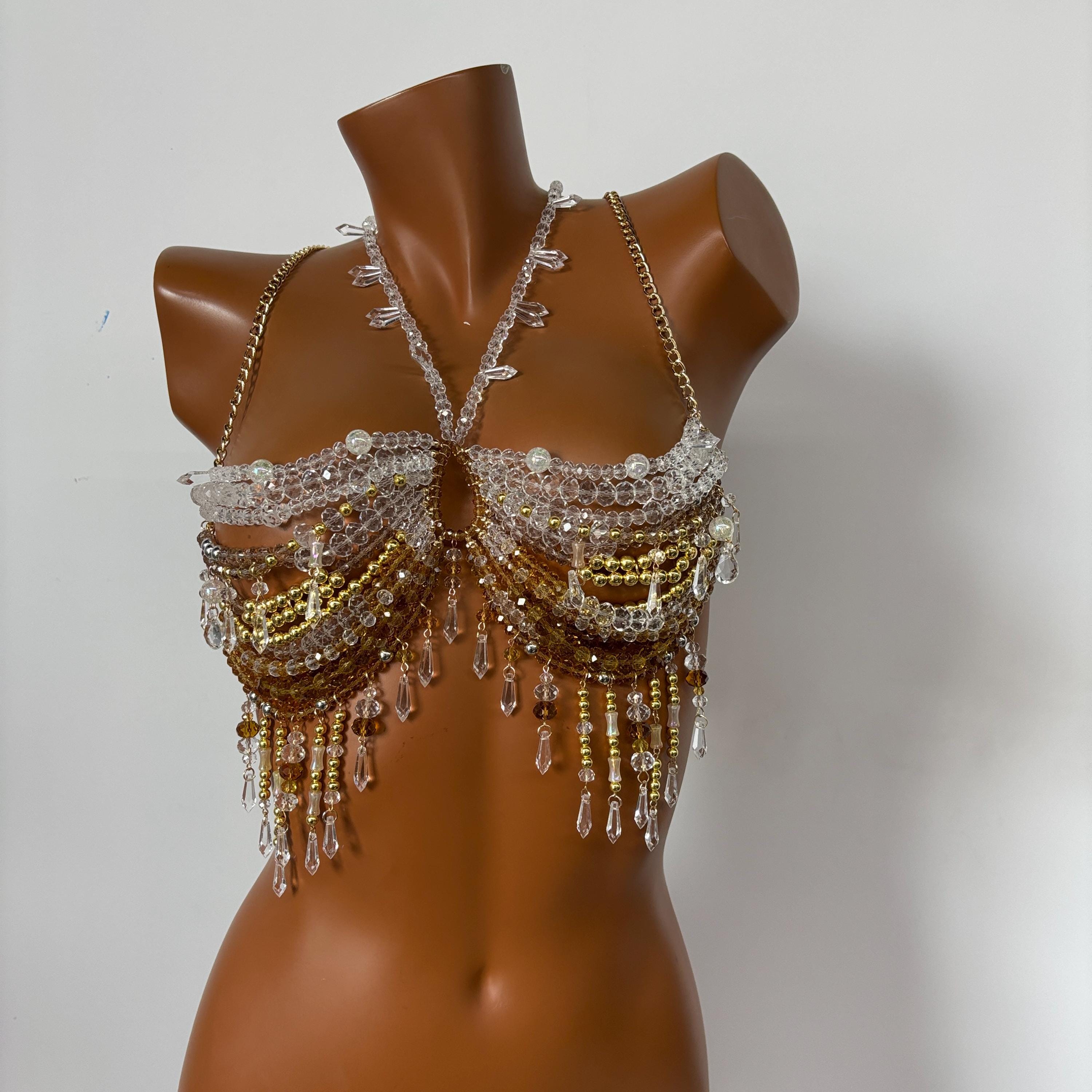 Handmade Crystal Body Chain, Bridal Body Jewelry, Shoulder Necklaces Bra, Beaded bra top, Bikini Jewelry Cover Up, Beach Wear Bralette