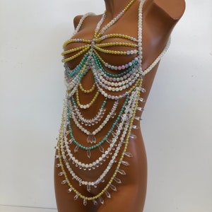 Colorful crystal beaded bra body chain, body jewelry, beach, hippie, holiday jewelry, image 6
