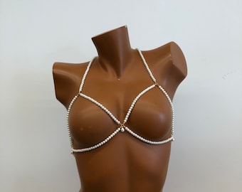 Frauen Perle Körper Kette Gold Bikini Körper Kette BH Körper Schmuck