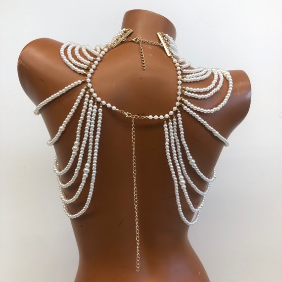 Vintage Pearl Body Chain Handmade Pearl Women display picture 1
