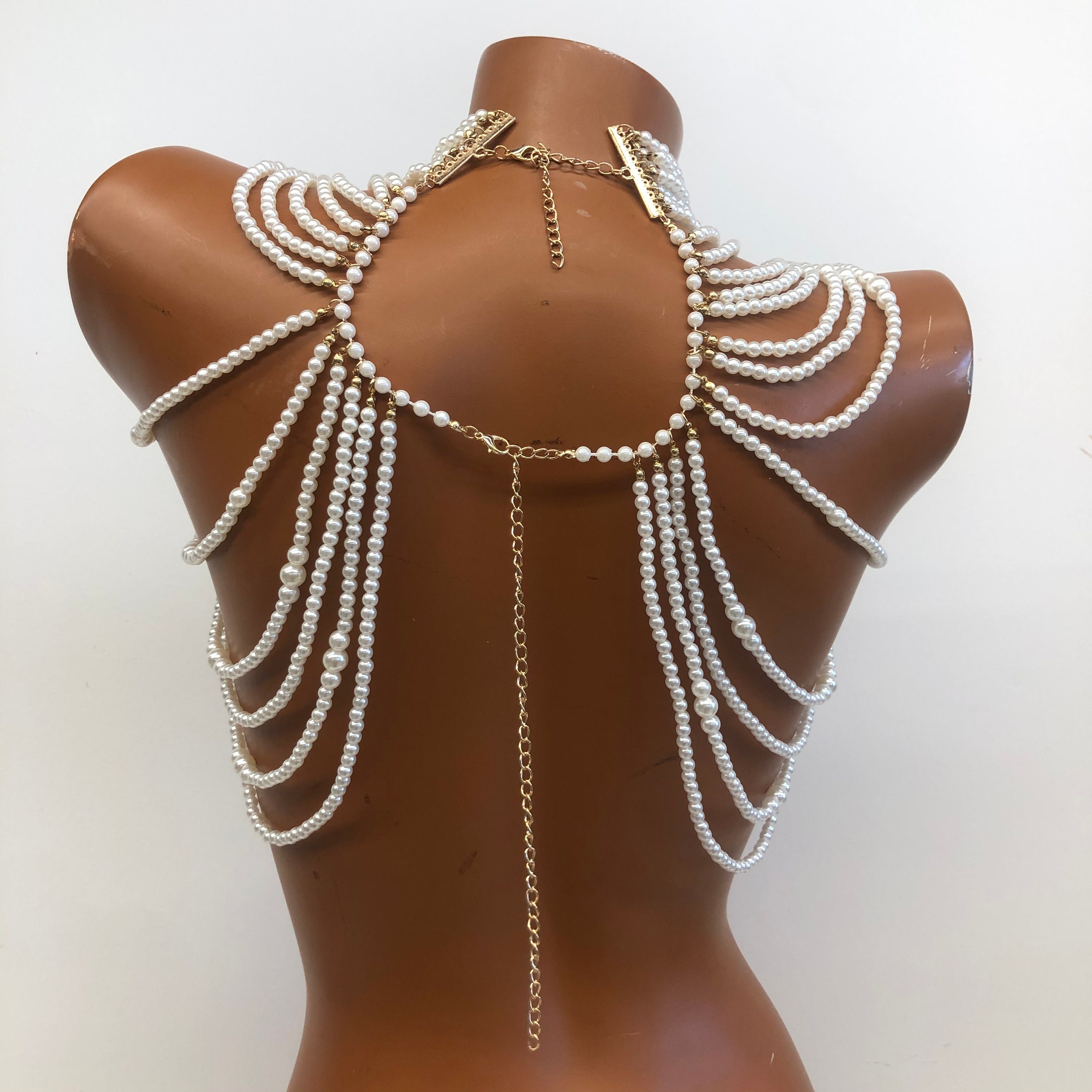 Vintage Pearl Body Chain Handmade Pearl Women display picture 3