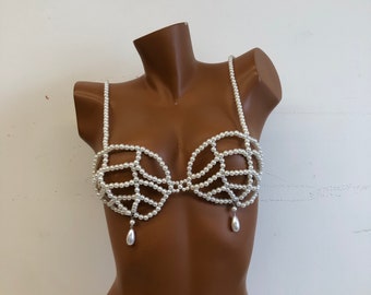 Chaîne de corps en perles, Chaîne de soutien-gorge en perles, Bijoux de corps en perles, Chaîne de corps de mariée, Chaîne de corps de bikini,