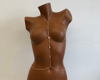 Perle Körperschmuck - Exquisite Körperkette, geschichteter Körperketten-BH, Bikini-Körperschmuck
