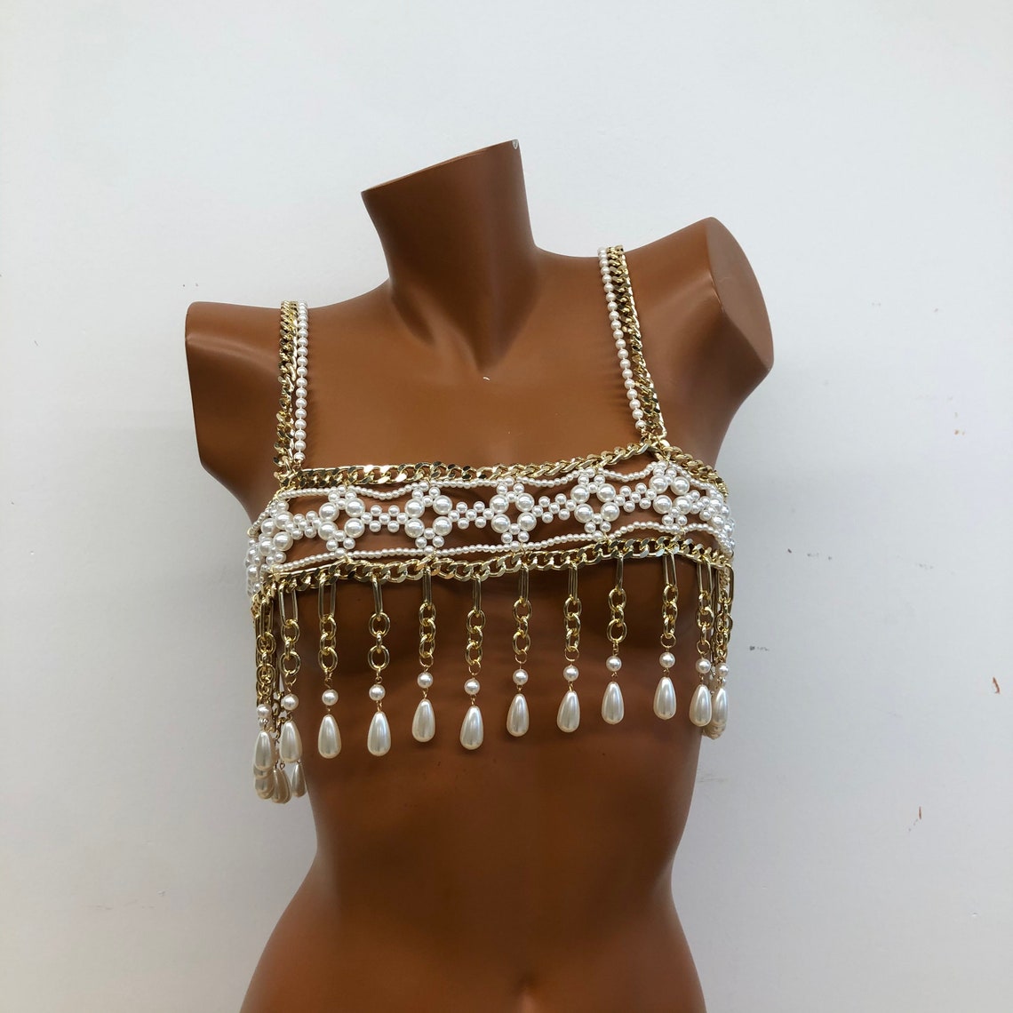 Faux pearl beaded body chain