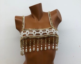 Pearl Body Chain - Fashion Pearl Body Chain Tassels are suitable for women, parties, weddings, photography, adjustable pearl body jewelry,