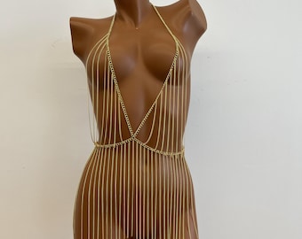 Gold Body Chain Dress: Festival Rave Outfit - Etsy Gold Body Chain Dress: Festival Rave Outfit - Etsy