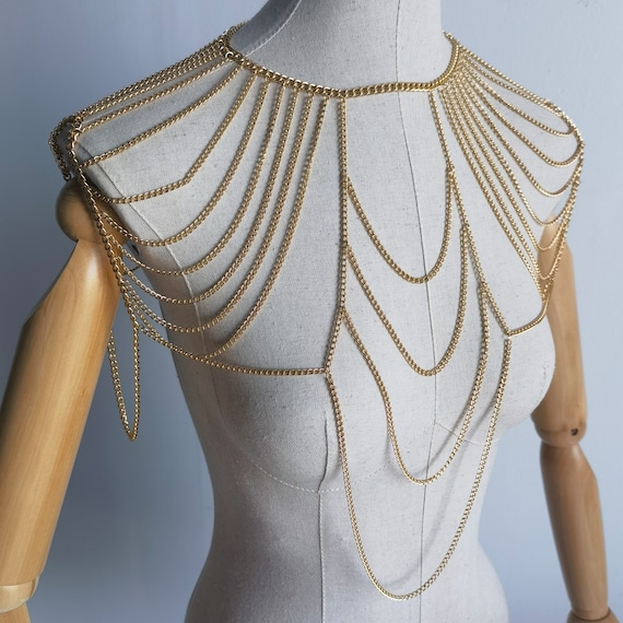Multi Layer Metal Shoulder Chain, Shoulder Necklace, Rave Costume 