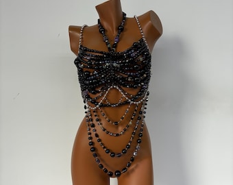 Handmade Beaded Top Body Chian Jewelry Beaded Bra Top Cover Up Festival Body Chain Bikini Nightclub Cosplay Beach Wear Gift for Women