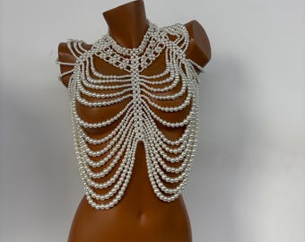 Collana Spalla Perle NICENEEDED - Body Chain Con Perle Finte, Regolabile, Per Feste E Bikini - Foto 10