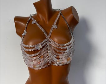 Collana Per Spalle Con Catena E Perle Simulate - Accessorio Per Feste, Matrimoni, Costumi, Reggiseno E Braccia